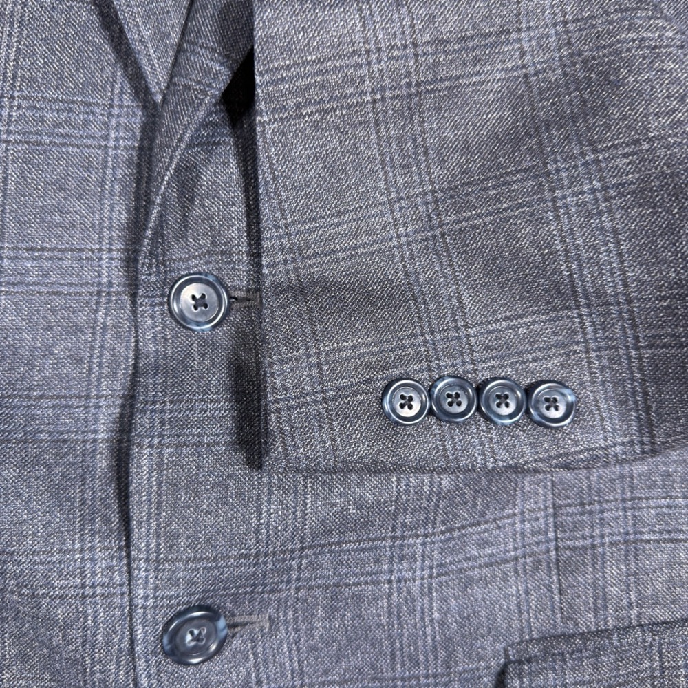 Jos. A. Bank Blazer Mens 42R Gray Plaid Silk Wool Traveler Summer Sport Coat - Picture 5 of 12